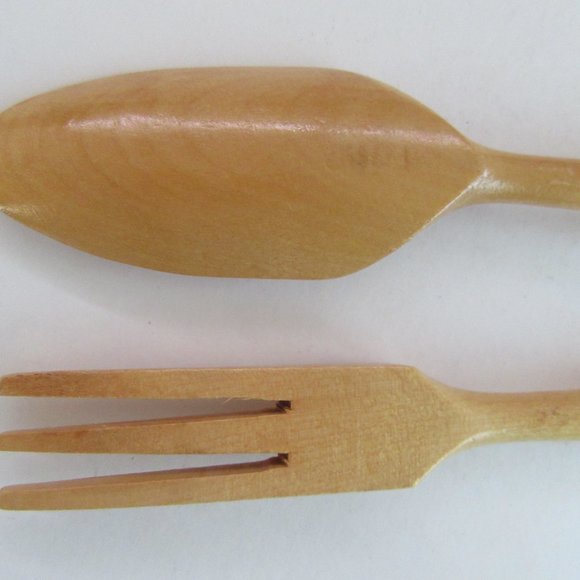 Ceramic & wood yellow floral fork and spoon salad serving pieces - Japan - Picture 10 of 12